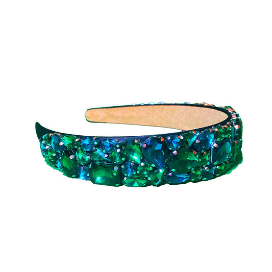 Classic Crystal Headband - Emerald Green and Blue