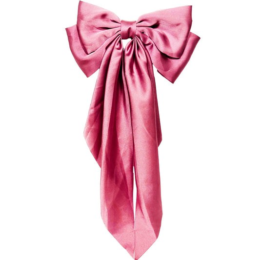 Rose Pink Satin Bow Large Hair Clip